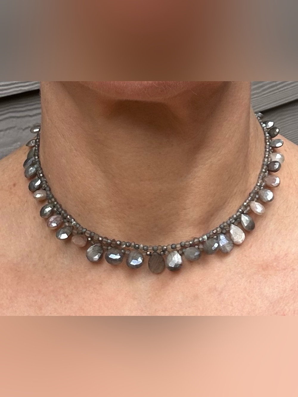 Faceted Grey Teardrop Labradorite Bead Necklace